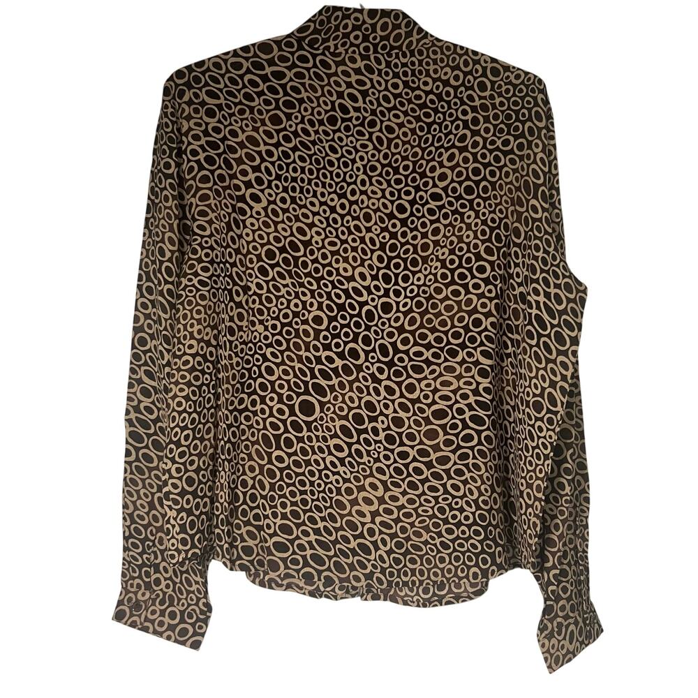 Jones New York Women Size 16 Silk Black Tan Circle Blouse Long Sleeve Shirt - Picture 2 of 9